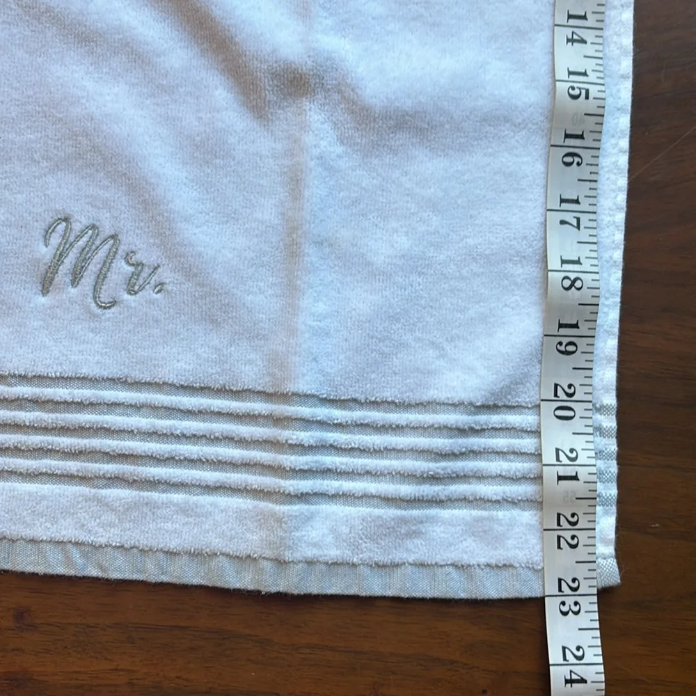 White Mr. & Mrs. Velour Sonoma Hand Towels. 16 x 23 inches